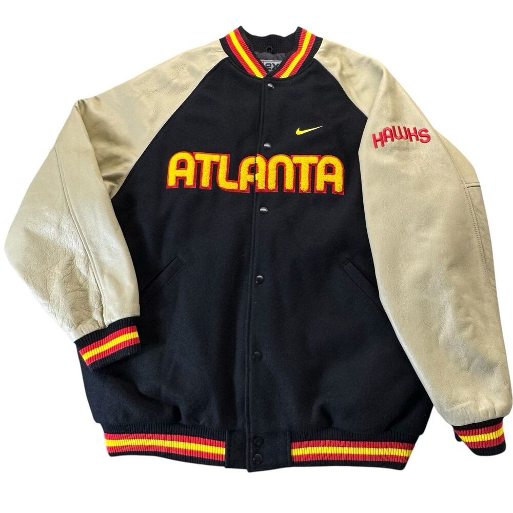 Nike Atlanta Hawks 90s XXL Wool Leather Varsity Jacket Made In Canada Rare HTF